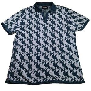 Bonobos Sweater Polo Men M Johnny Collar Blue Seahorse Knit Preppy Resort Work